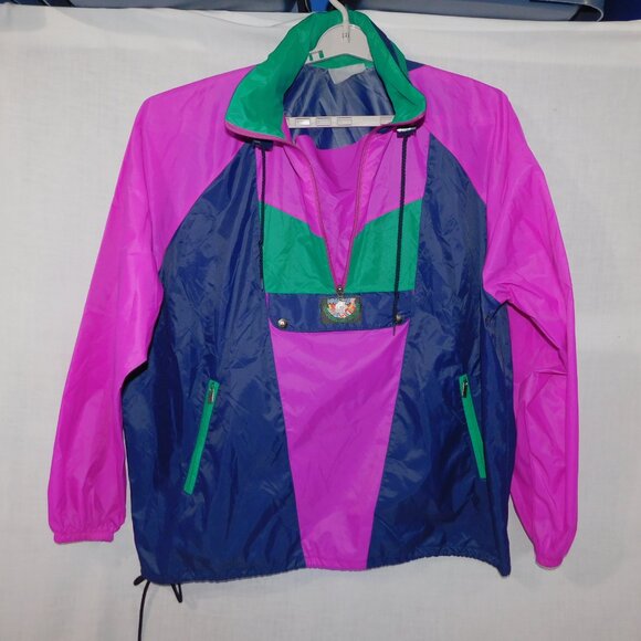 VTG Mens XXL Pink Purple Teal 1/2 Zip Pullover K-Way Windbreaker jacket packable - Picture 15 of 15